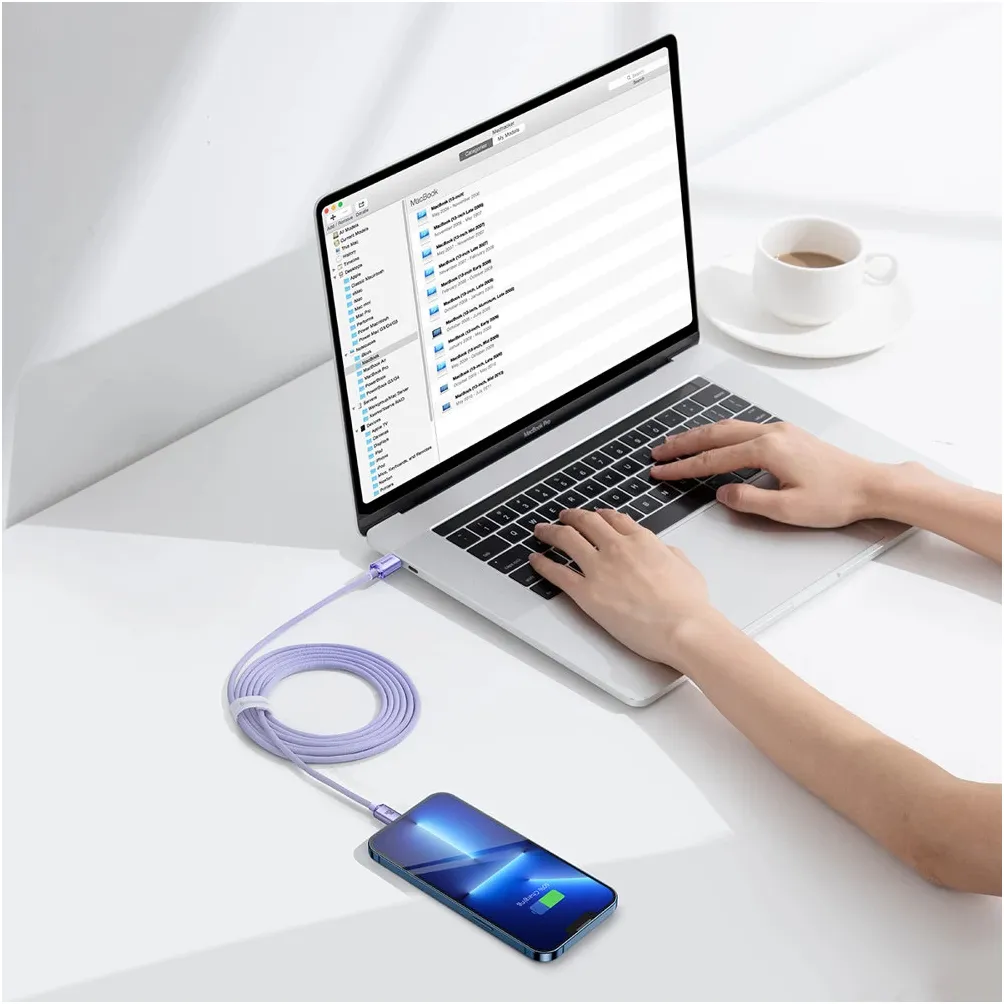 Кабель Baseus Crystal Shine Series Fast Charging USB Type-C - Lightning (M/M), 20W, 2 м, Purple (CAJY000305) - мініатюра 8
