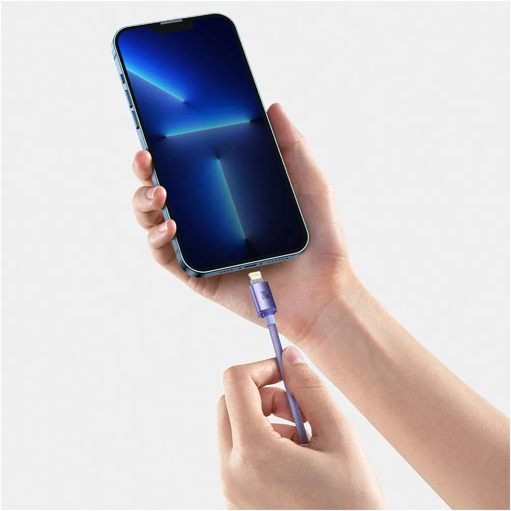 Кабель Baseus Crystal Shine Series Fast Charging USB Type-C - Lightning (M/M), 20W, 2 м, Purple (CAJY000305) - мініатюра 9