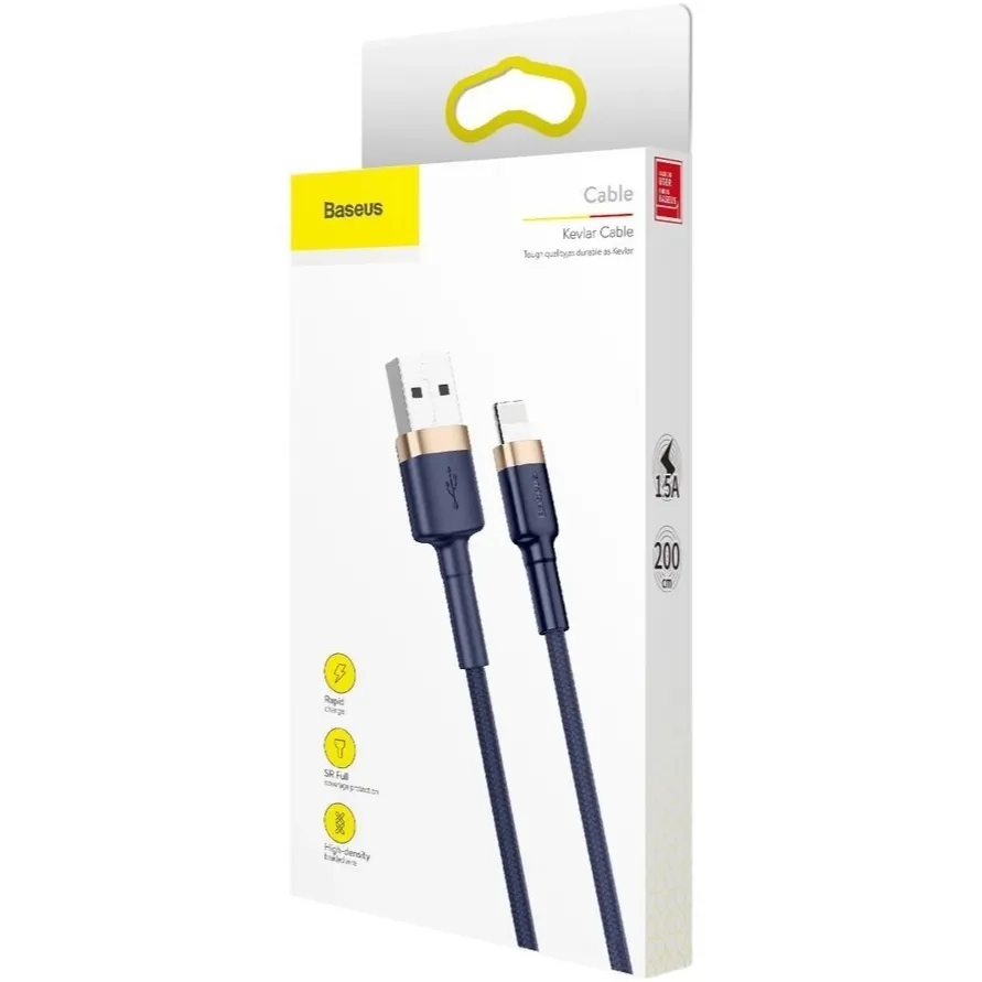Кабель Baseus Cafule USB Type-A - Lightning (M/M), 1.5A, 2 м, Blue/Gold (CALKLF-CV3) - мініатюра 10