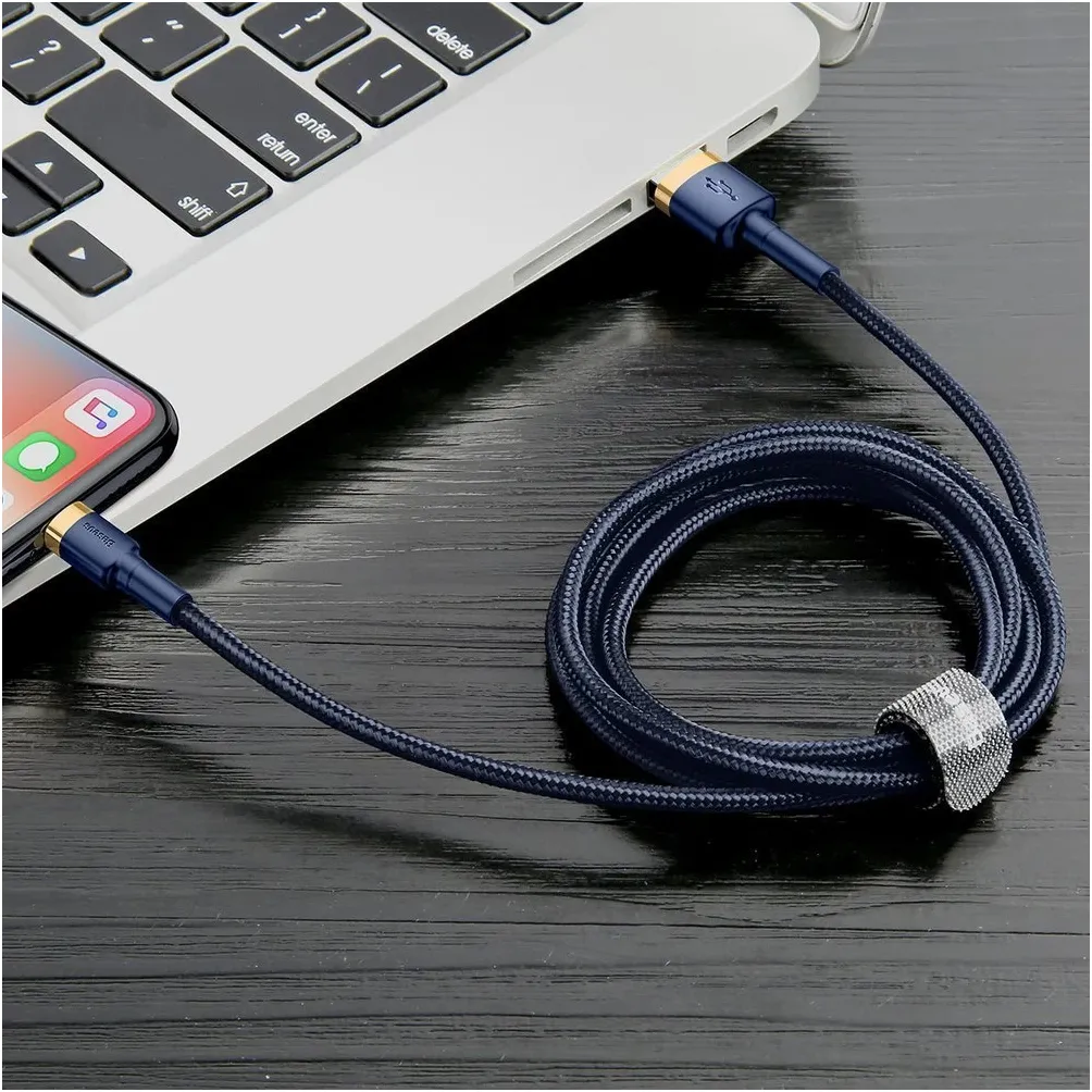 Кабель Baseus Cafule USB Type-A - Lightning (M/M), 1.5A, 2 м, Blue/Gold (CALKLF-CV3) - мініатюра 7