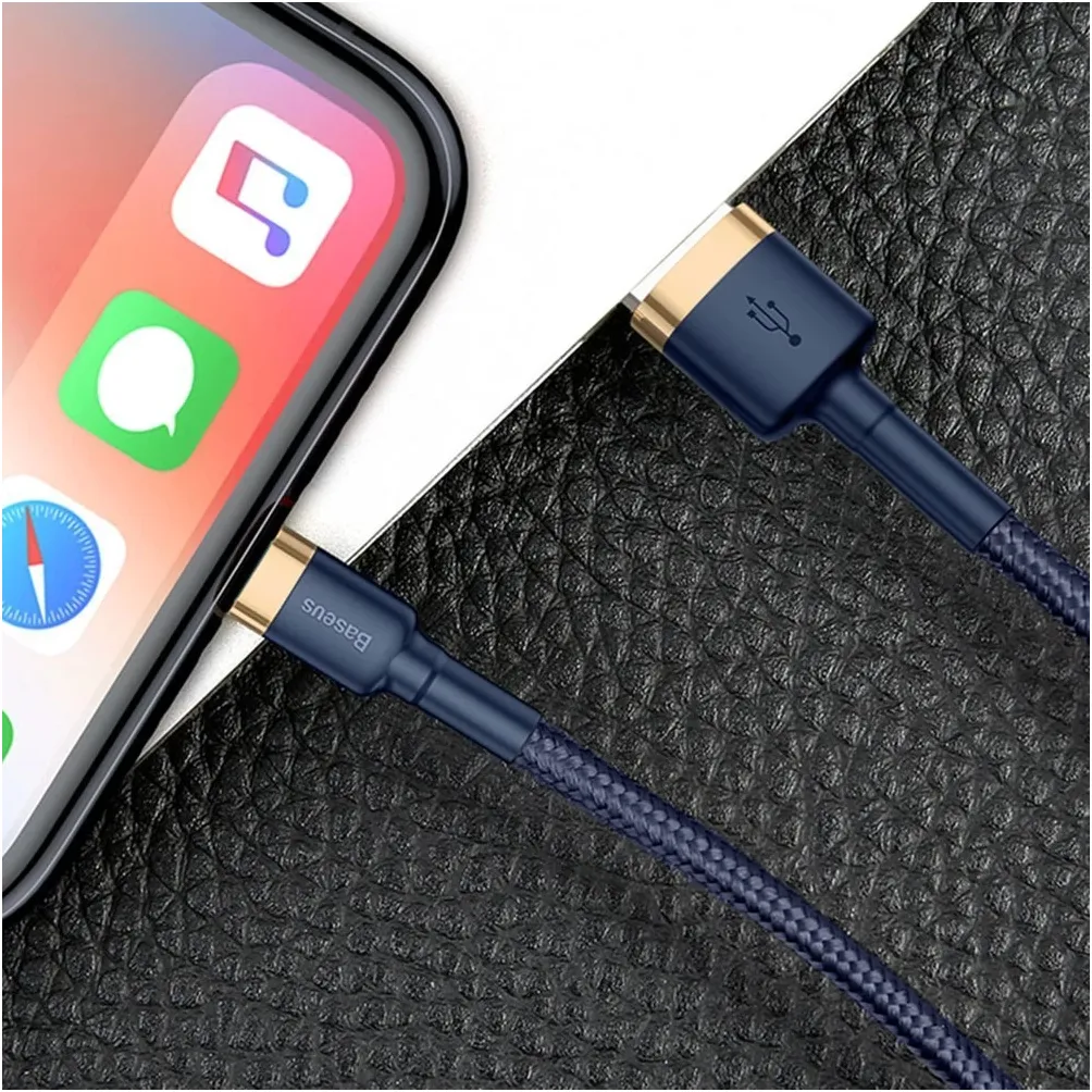 Кабель Baseus Cafule USB Type-A - Lightning (M/M), 1.5A, 2 м, Blue/Gold (CALKLF-CV3) - мініатюра 8