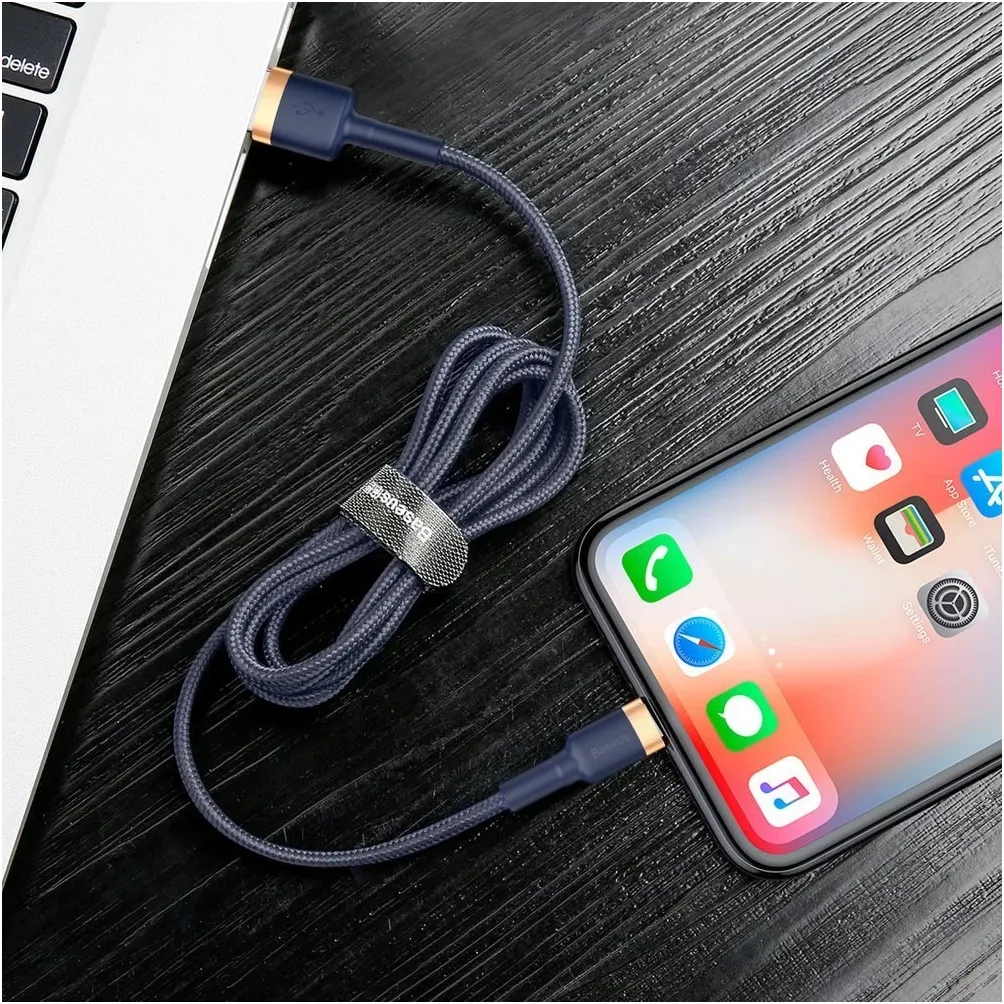 Кабель Baseus Cafule USB Type-A - Lightning (M/M), 1.5A, 2 м, Blue/Gold (CALKLF-CV3) - мініатюра 9