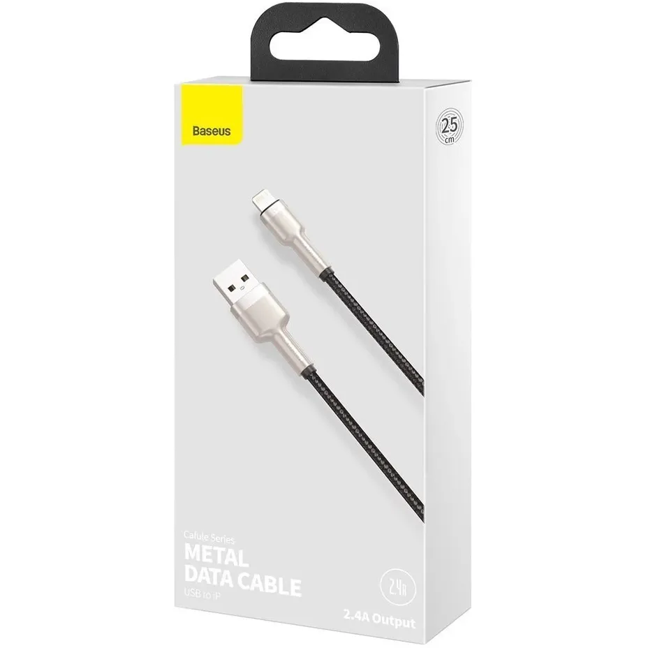 Кабель Baseus Cafule Metaln USB Type-A - Lightning (M/M), 2.4A, 0.25 м, Black (CALJK-01) - мініатюра 11