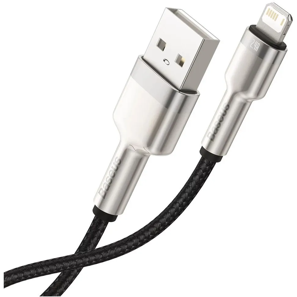 Кабель Baseus Cafule Metaln USB Type-A - Lightning (M/M), 2.4A, 0.25 м, Black (CALJK-01) - мініатюра 3
