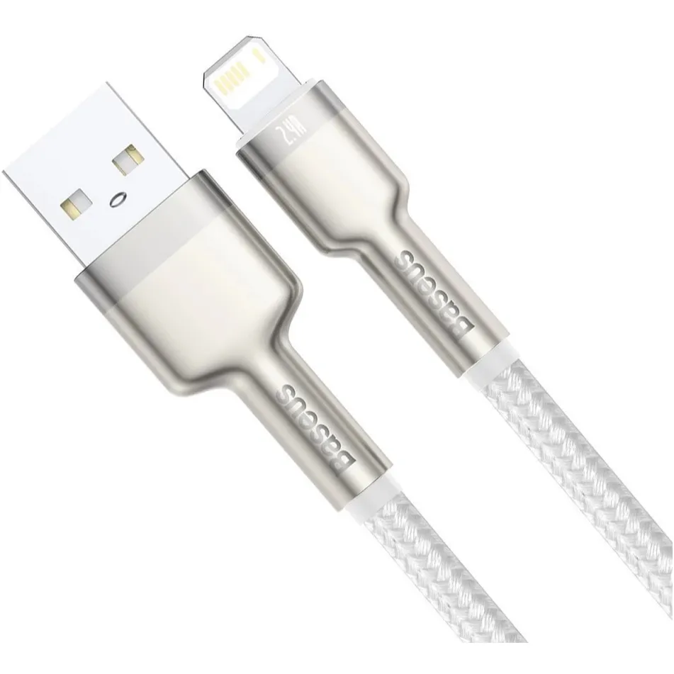 Кабель Baseus Cafule Metaln USB Type-A - Lightning (M/M), 2.4A, 1 м, White (CALJK-A02) - мініатюра 2