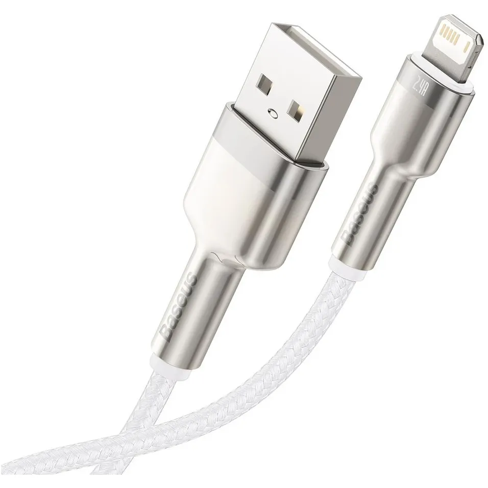 Кабель Baseus Cafule Metaln USB Type-A - Lightning (M/M), 2.4A, 1 м, White (CALJK-A02) - мініатюра 3