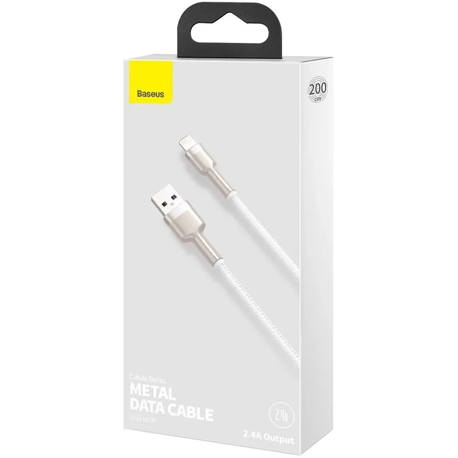 Кабель Baseus Cafule Metaln USB Type-A - Lightning (M/M), 2.4A, 2 м, White (CALJK-B02) - мініатюра 11