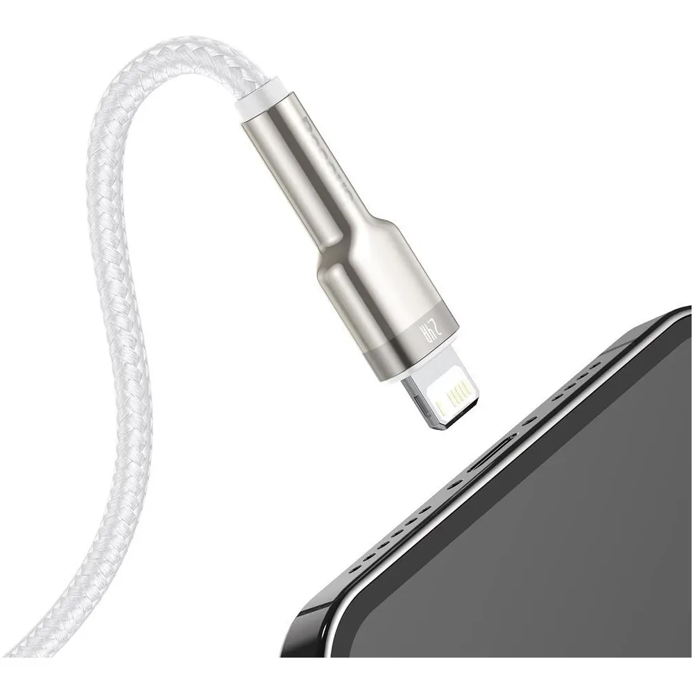 Кабель Baseus Cafule Metaln USB Type-A - Lightning (M/M), 2.4A, 2 м, White (CALJK-B02) - мініатюра 7
