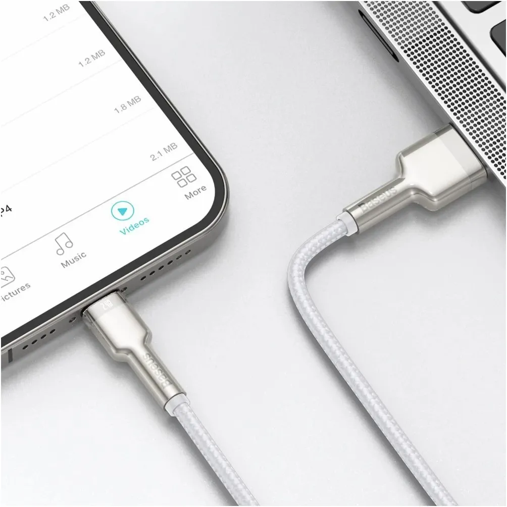 Кабель Baseus Cafule Metaln USB Type-A - Lightning (M/M), 2.4A, 2 м, White (CALJK-B02) - мініатюра 9