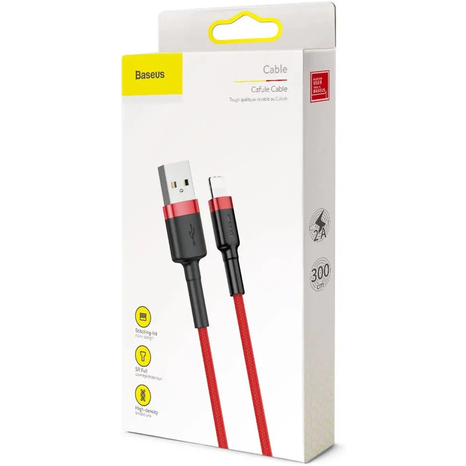 Кабель Baseus Cafule USB Type-A - Lightning (M/M), 2A, 3 м, Red (CALKLF-R09) - мініатюра 10