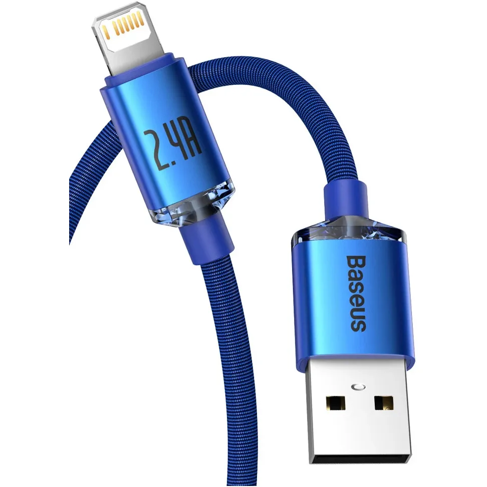 Кабель Baseus Crystal Shine Series Fast Charging USB Type-A - Lightning (M/M), 2.4A, 1.2 м, Blue (CAJY000003) - мініатюра 2