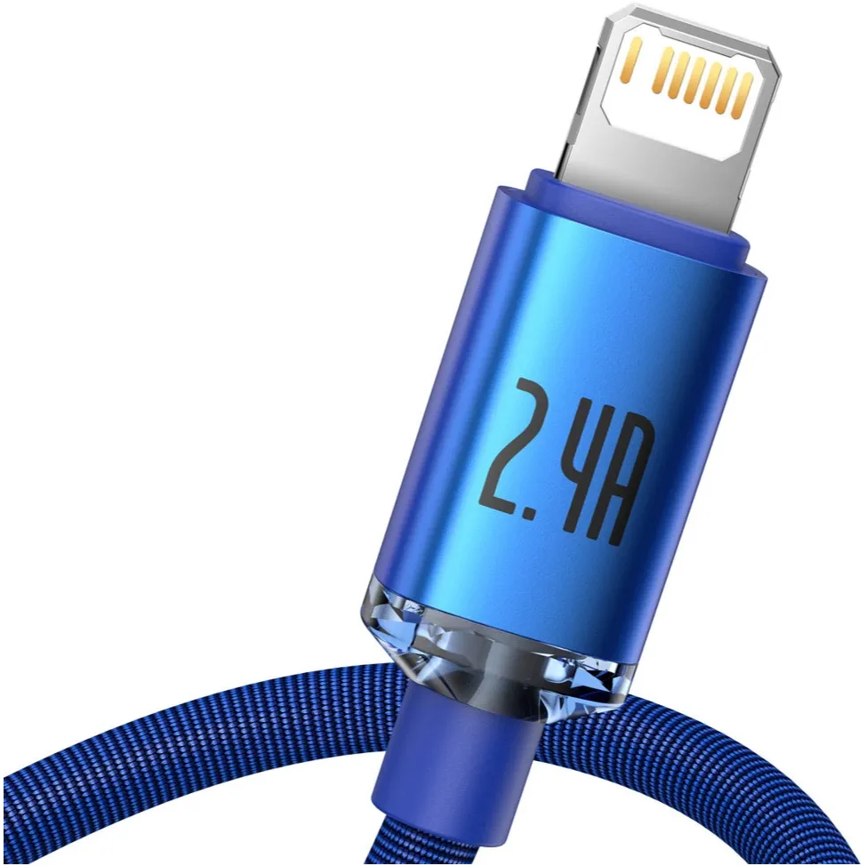 Кабель Baseus Crystal Shine Series Fast Charging USB Type-A - Lightning (M/M), 2.4A, 1.2 м, Blue (CAJY000003) - мініатюра 3