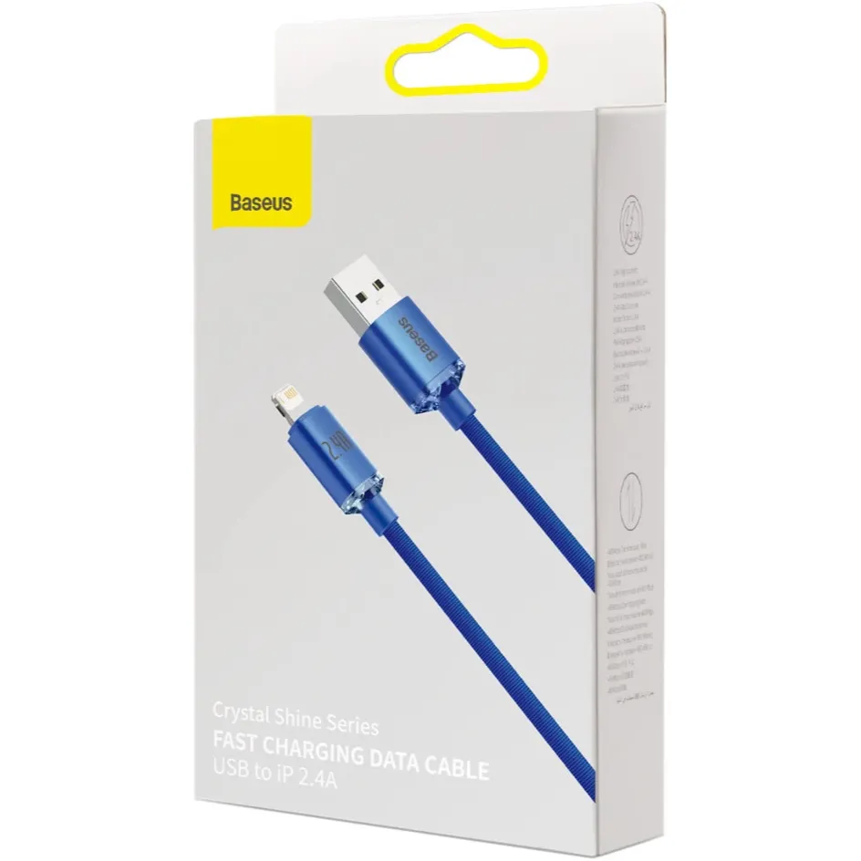 Кабель Baseus Crystal Shine Series Fast Charging USB Type-A - Lightning (M/M), 2.4A, 1.2 м, Blue (CAJY000003) - мініатюра 9