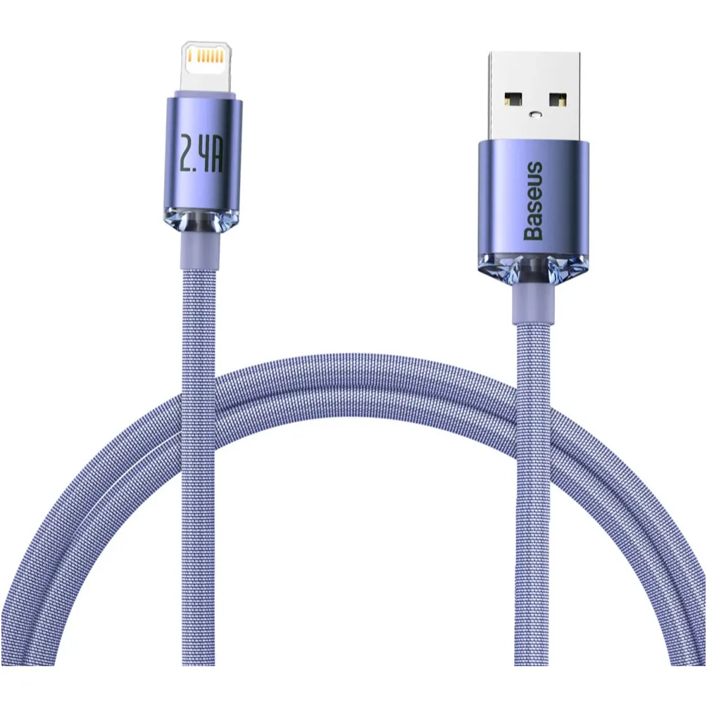 Кабель Baseus Crystal Shine Series Fast Charging USB Type-A - Lightning (M/M), 2.4A, 1.2 м, Purple (CAJY000005) - зображення 1
