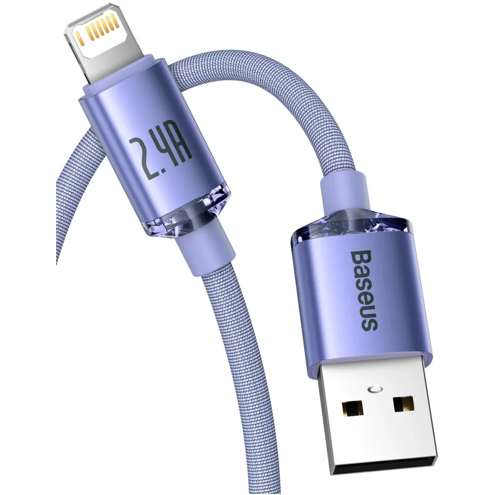 Кабель Baseus Crystal Shine Series Fast Charging USB Type-A - Lightning (M/M), 2.4A, 1.2 м, Purple (CAJY000005) - мініатюра 2
