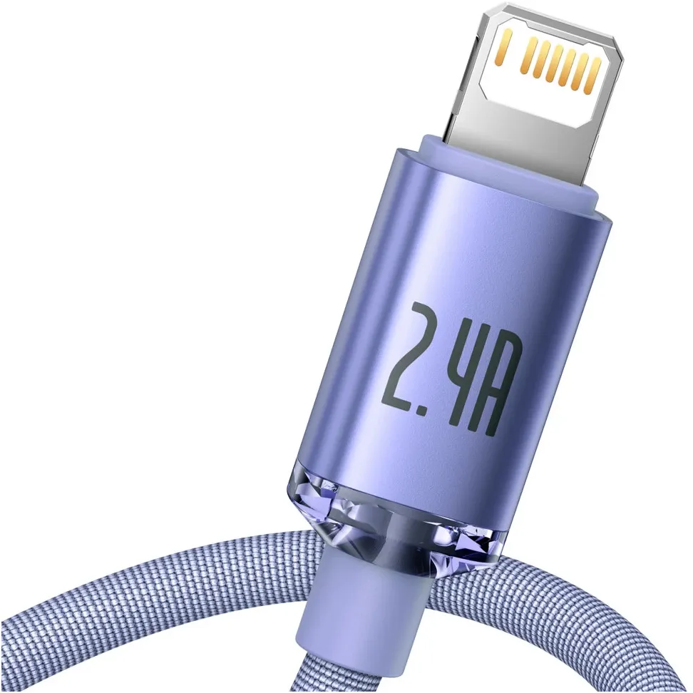 Кабель Baseus Crystal Shine Series Fast Charging USB Type-A - Lightning (M/M), 2.4A, 1.2 м, Purple (CAJY000005) - мініатюра 3