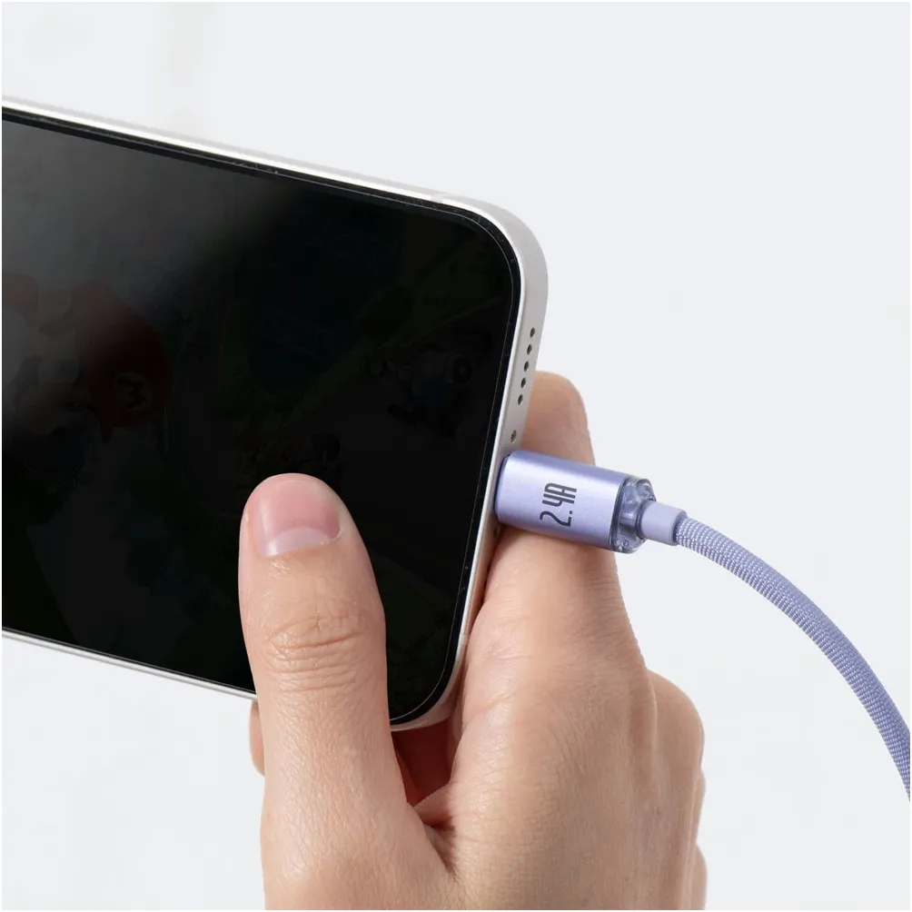 Кабель Baseus Crystal Shine Series Fast Charging USB Type-A - Lightning (M/M), 2.4A, 1.2 м, Purple (CAJY000005) - мініатюра 7