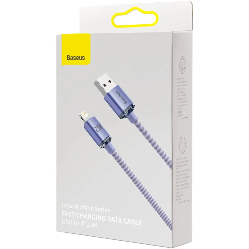 Кабель Baseus Crystal Shine Series Fast Charging USB Type-A - Lightning (M/M), 2.4A, 1.2 м, Purple (CAJY000005) - мініатюра 9
