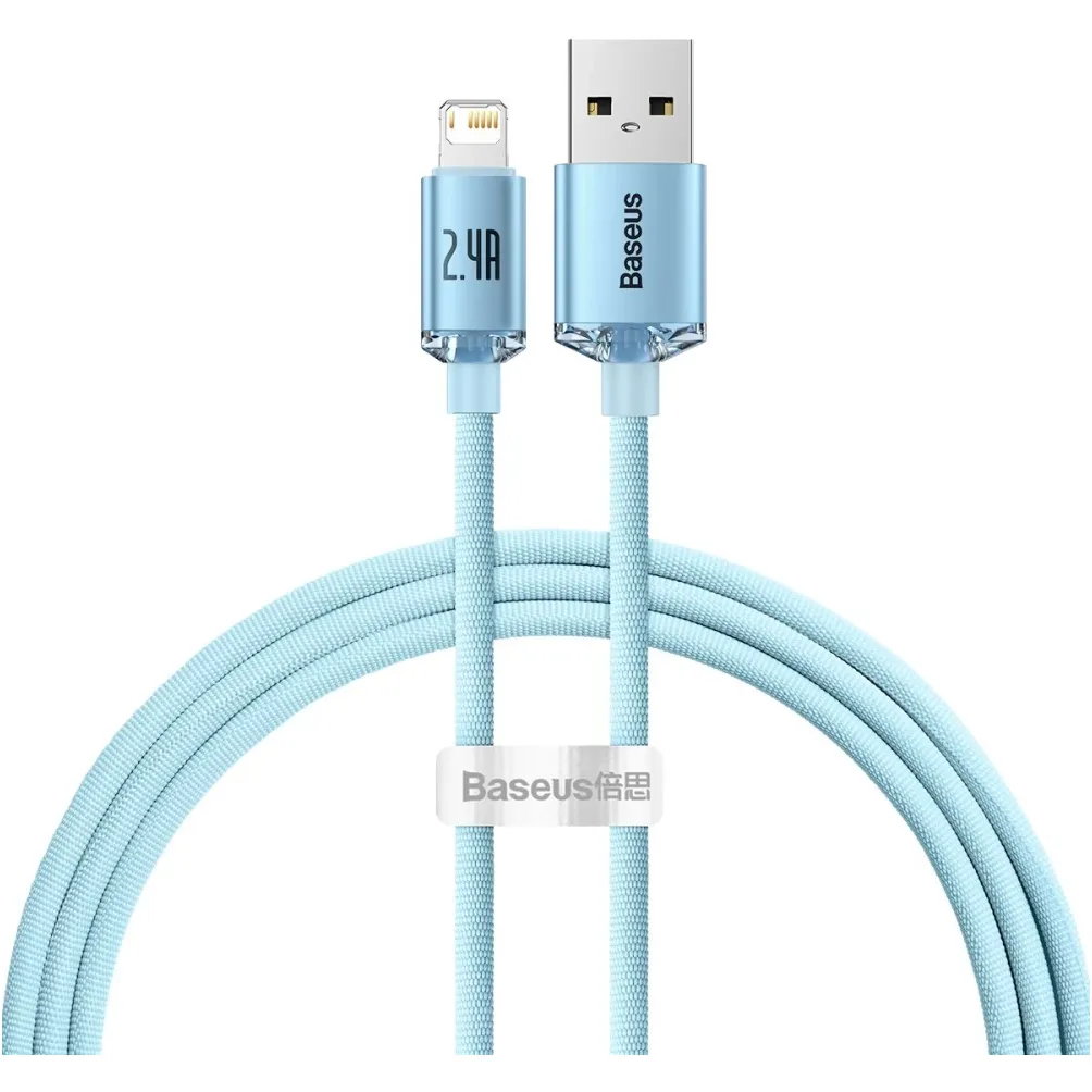 Кабель Baseus Crystal Shine Series Fast Charging USB Type-A - Lightning (M/M), 2.4A, 1.2 м, Sky Blue (CAJY001103) - зображення 1