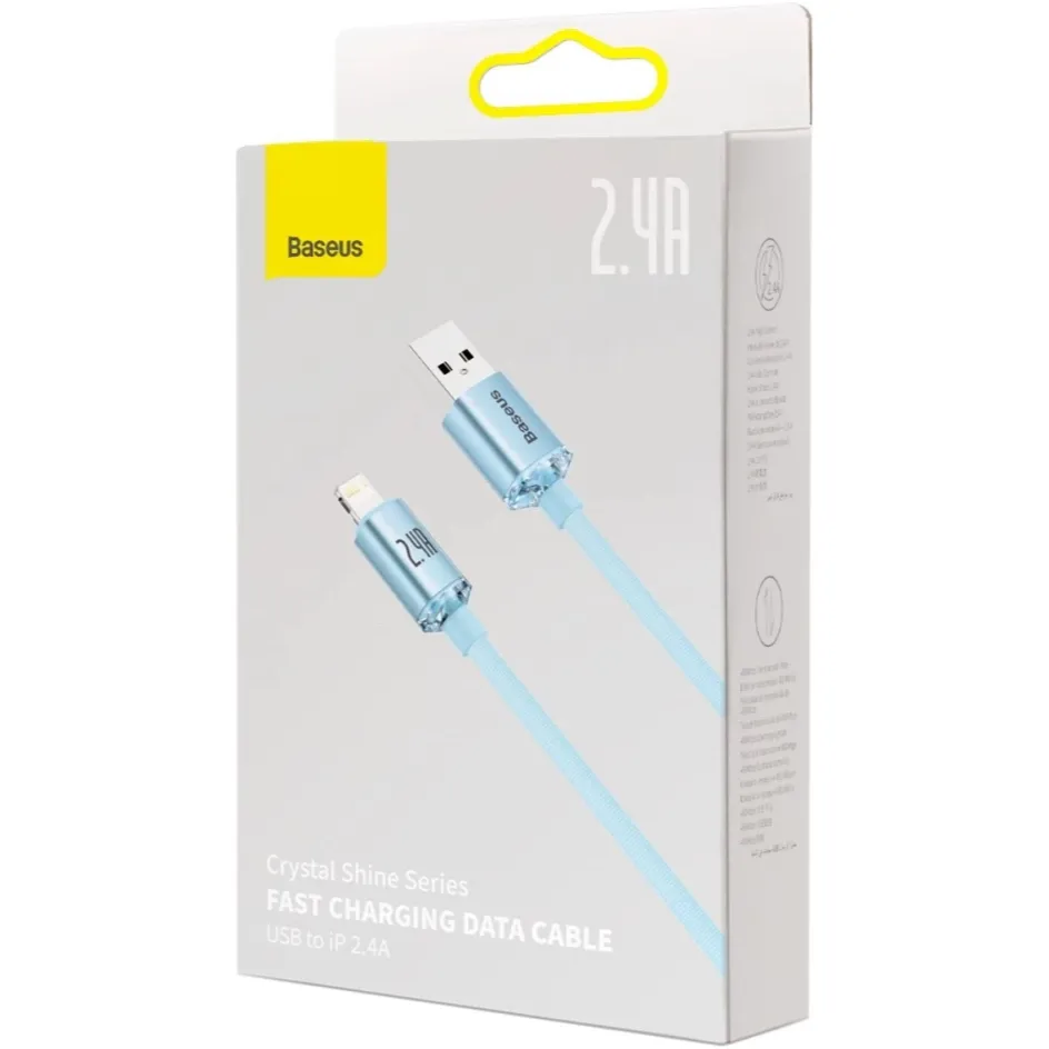 Кабель Baseus Crystal Shine Series Fast Charging USB Type-A - Lightning (M/M), 2.4A, 1.2 м, Sky Blue (CAJY001103) - мініатюра 11