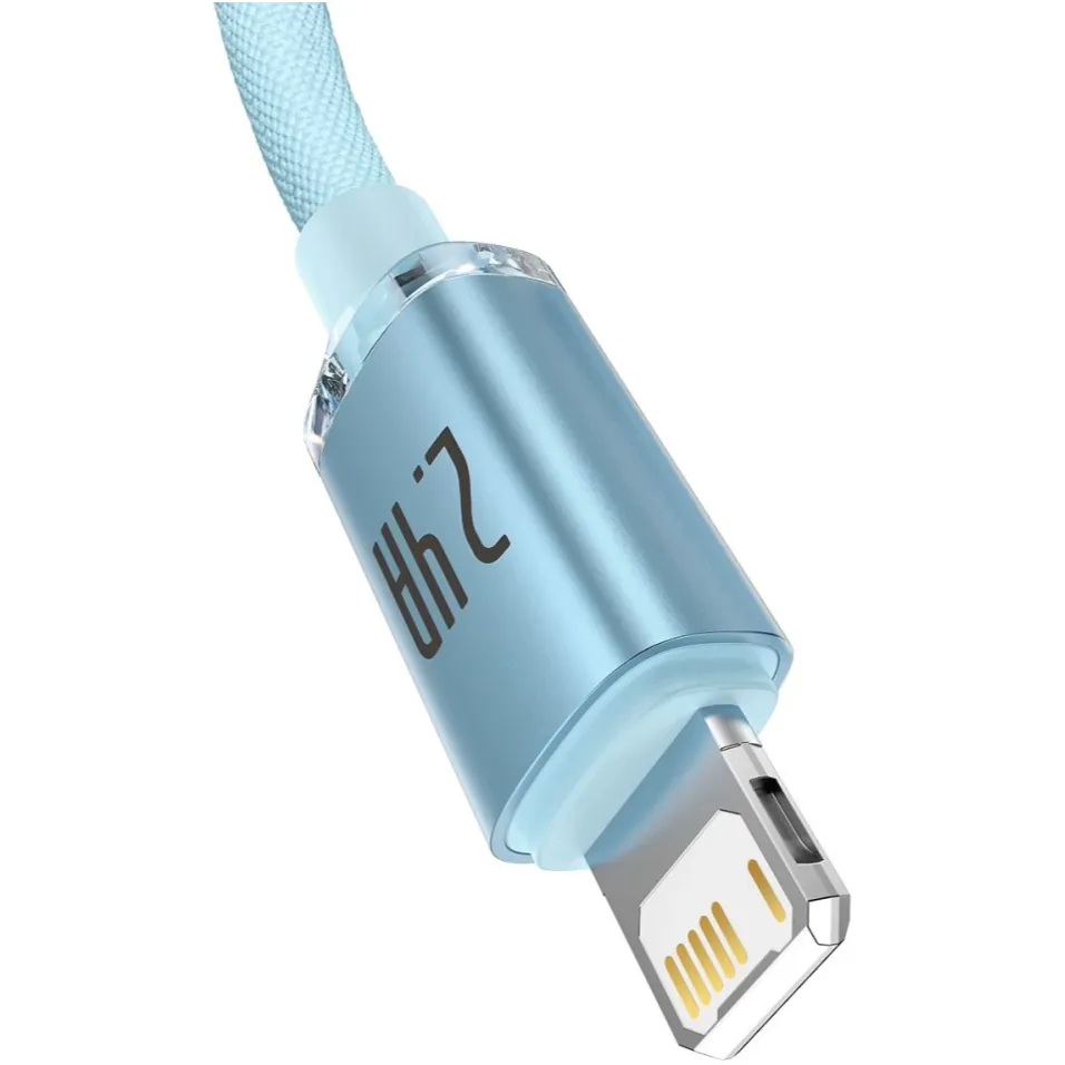 Кабель Baseus Crystal Shine Series Fast Charging USB Type-A - Lightning (M/M), 2.4A, 1.2 м, Sky Blue (CAJY001103) - мініатюра 2