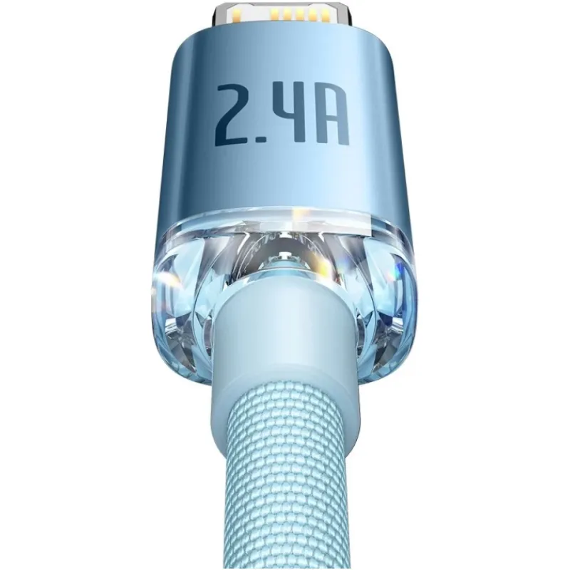 Кабель Baseus Crystal Shine Series Fast Charging USB Type-A - Lightning (M/M), 2.4A, 1.2 м, Sky Blue (CAJY001103) - мініатюра 3