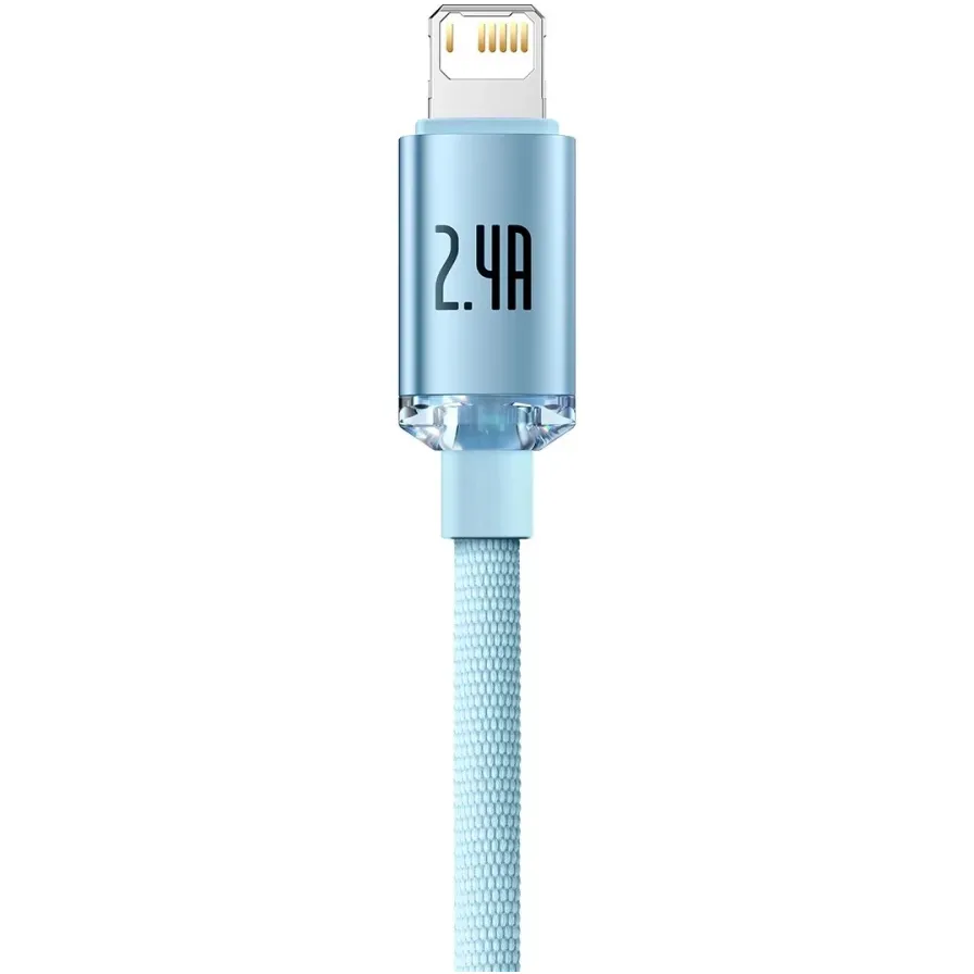 Кабель Baseus Crystal Shine Series Fast Charging USB Type-A - Lightning (M/M), 2.4A, 1.2 м, Sky Blue (CAJY001103) - мініатюра 4