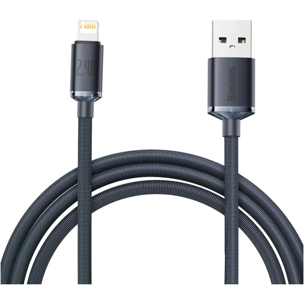 Кабель Baseus Crystal Shine Series Fast Charging USB Type-A - Lightning (M/M), 2.4A, 1.2 м, Black (CAJY000101) - зображення 1