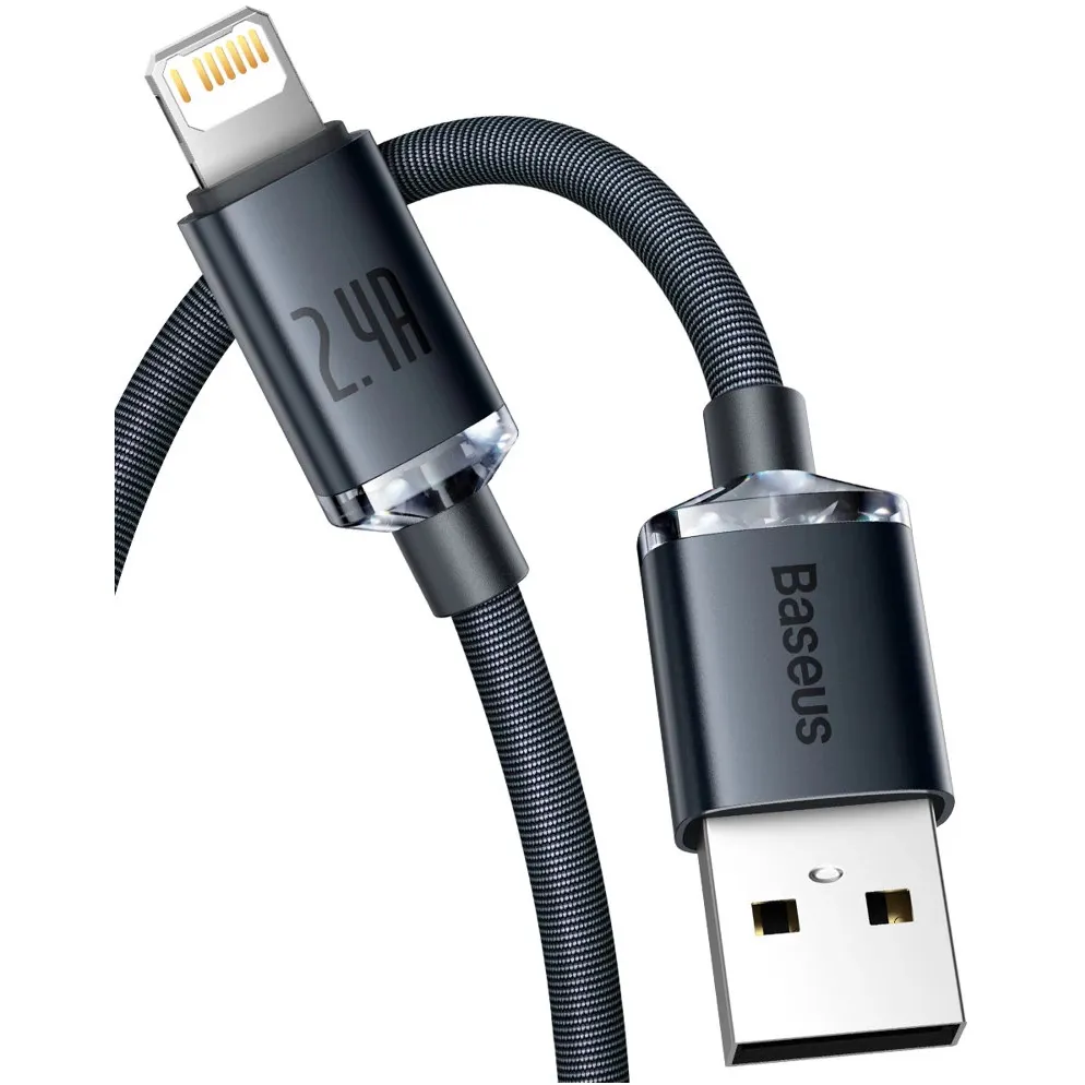 Кабель Baseus Crystal Shine Series Fast Charging USB Type-A - Lightning (M/M), 2.4A, 1.2 м, Black (CAJY000101) - мініатюра 2
