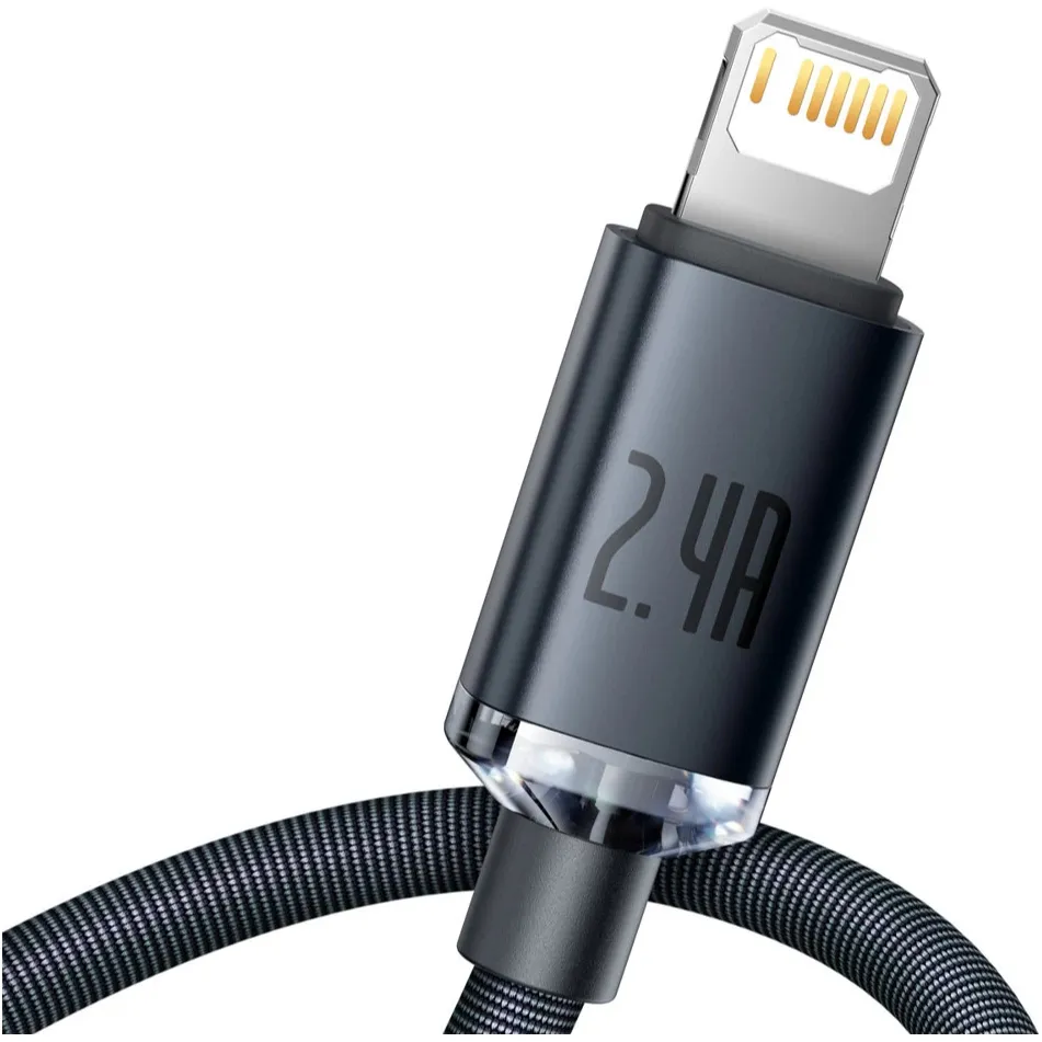 Кабель Baseus Crystal Shine Series Fast Charging USB Type-A - Lightning (M/M), 2.4A, 1.2 м, Black (CAJY000101) - мініатюра 3
