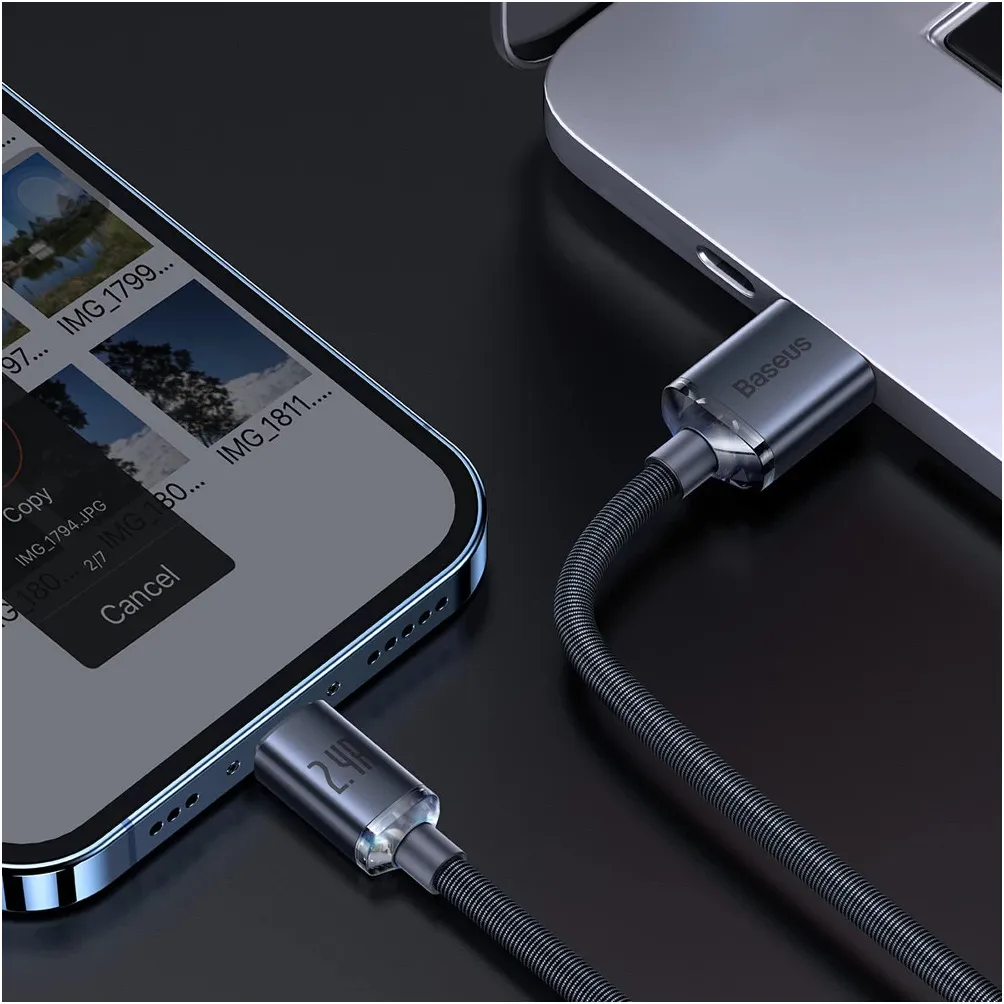 Кабель Baseus Crystal Shine Series Fast Charging USB Type-A - Lightning (M/M), 2.4A, 1.2 м, Black (CAJY000101) - мініатюра 7