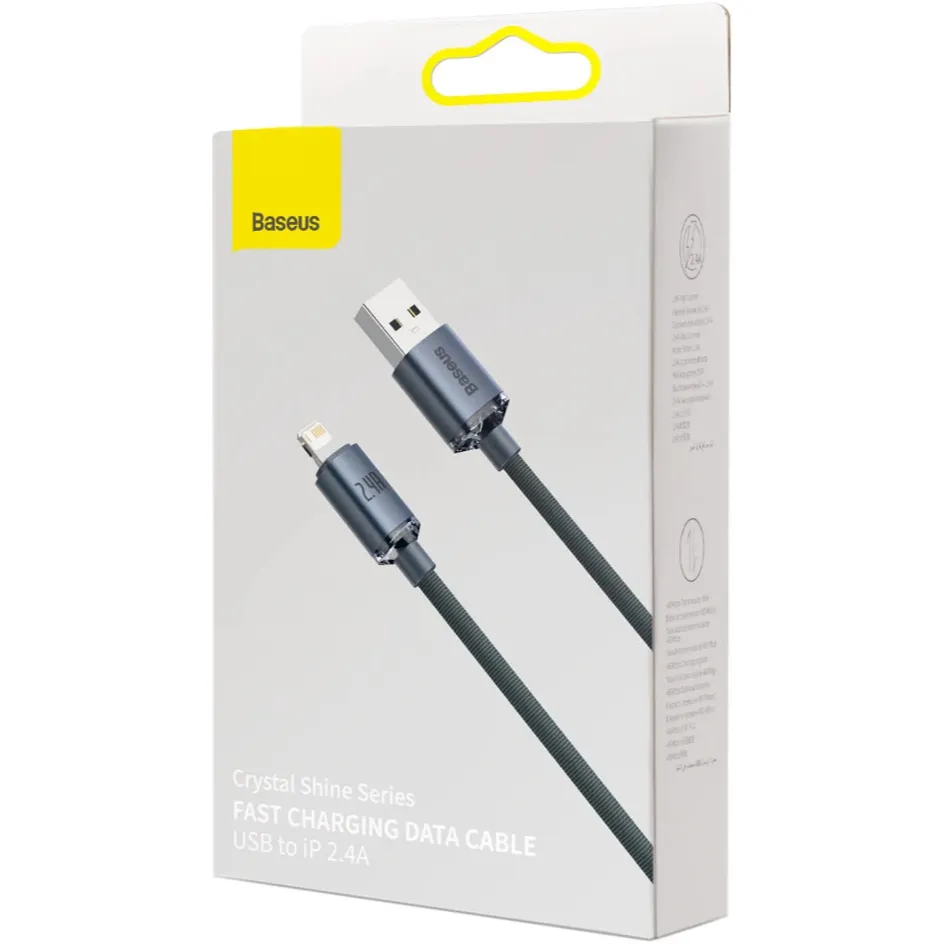 Кабель Baseus Crystal Shine Series Fast Charging USB Type-A - Lightning (M/M), 2.4A, 1.2 м, Black (CAJY000101) - мініатюра 9