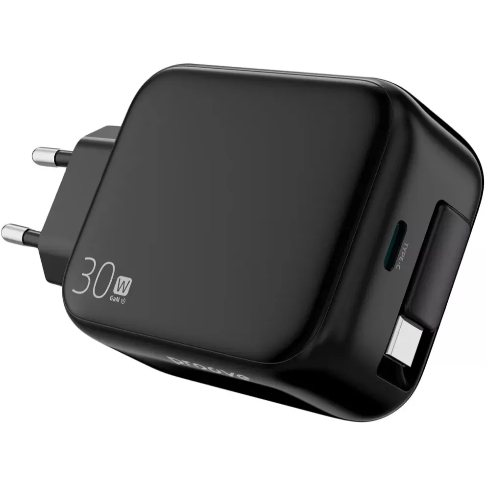 Мережевий зарядний пристрій Proove Fixtape GaN (1USB-C, вбудований кабель USB-C) 30W Black (WCFP30010201) - мініатюра 2