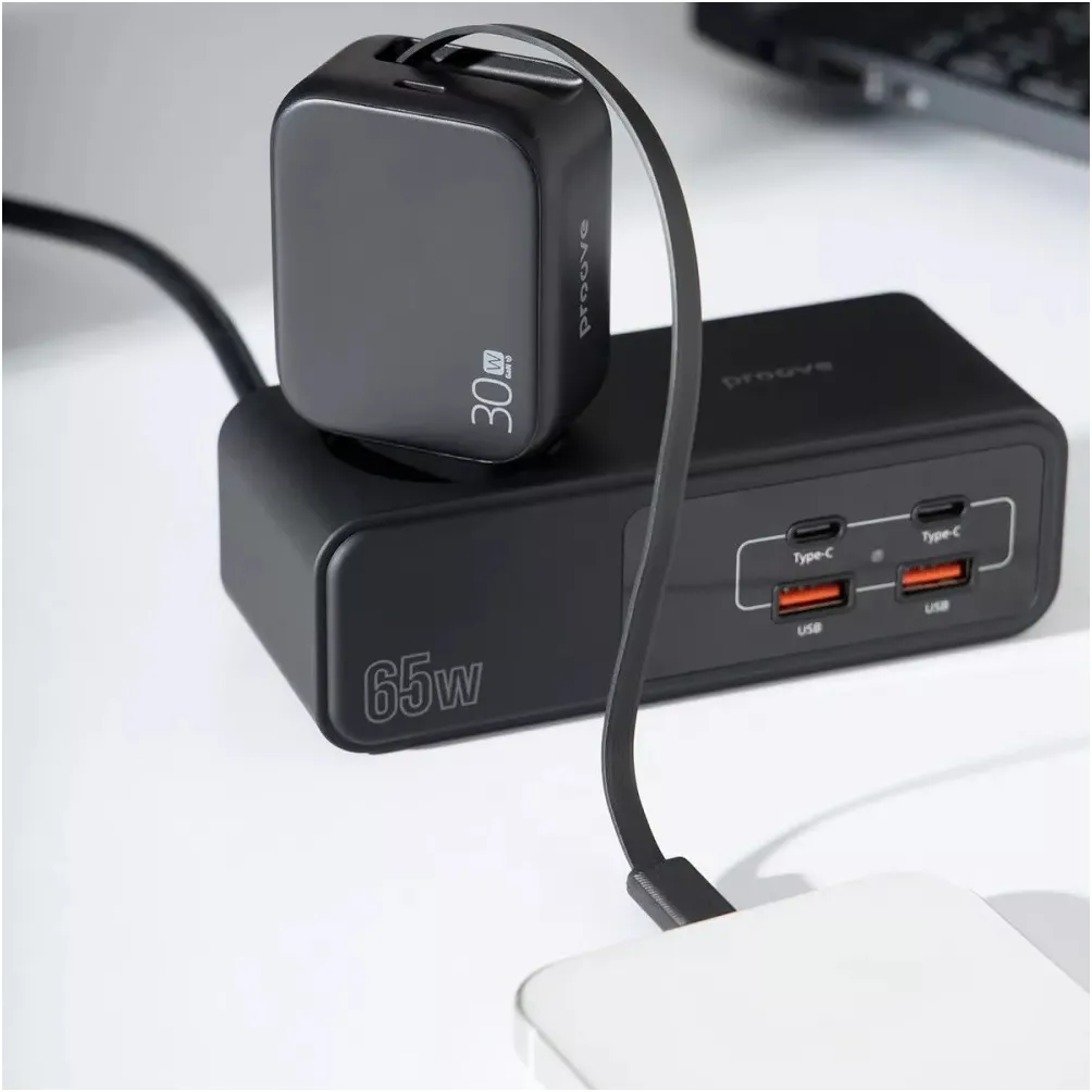 Мережевий зарядний пристрій Proove Fixtape GaN (1USB-C, вбудований кабель USB-C) 30W Black (WCFP30010201) - мініатюра 4