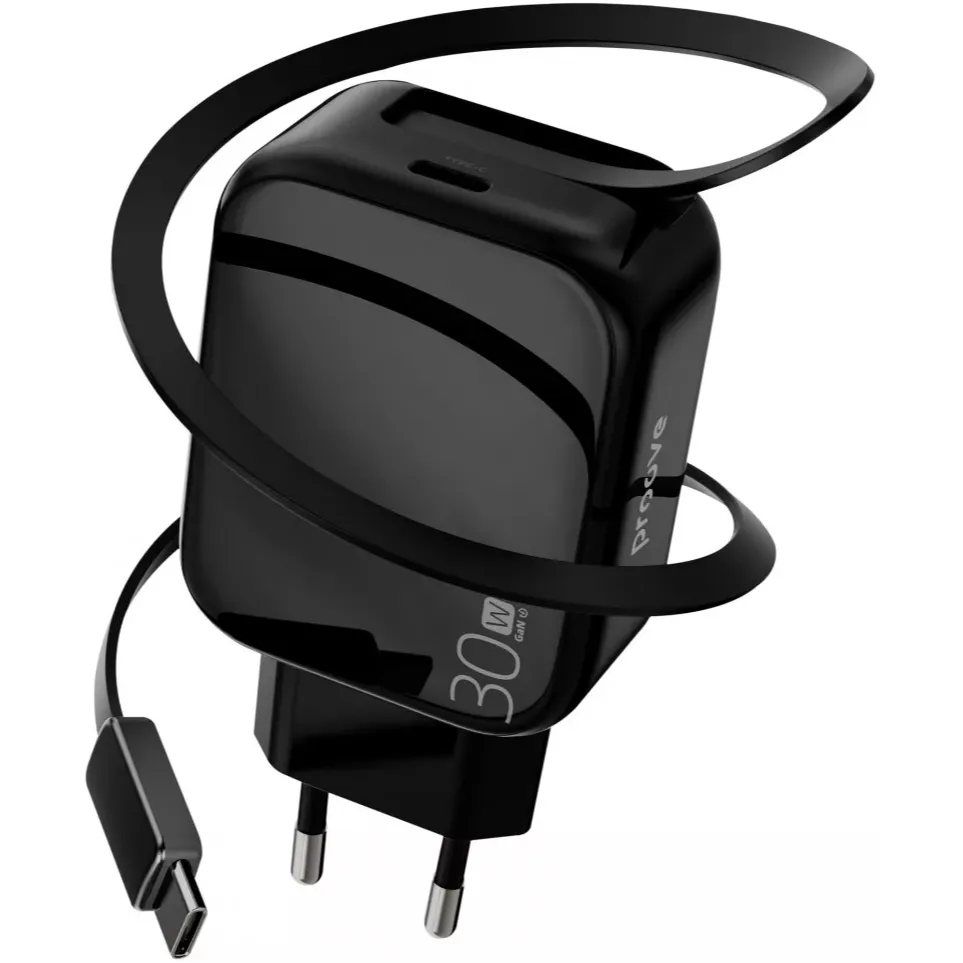 Мережевий зарядний пристрій Proove Fixtape GaN (1USB-C, вбудований кабель USB-C) 30W Black (WCFP30010201) - мініатюра 5