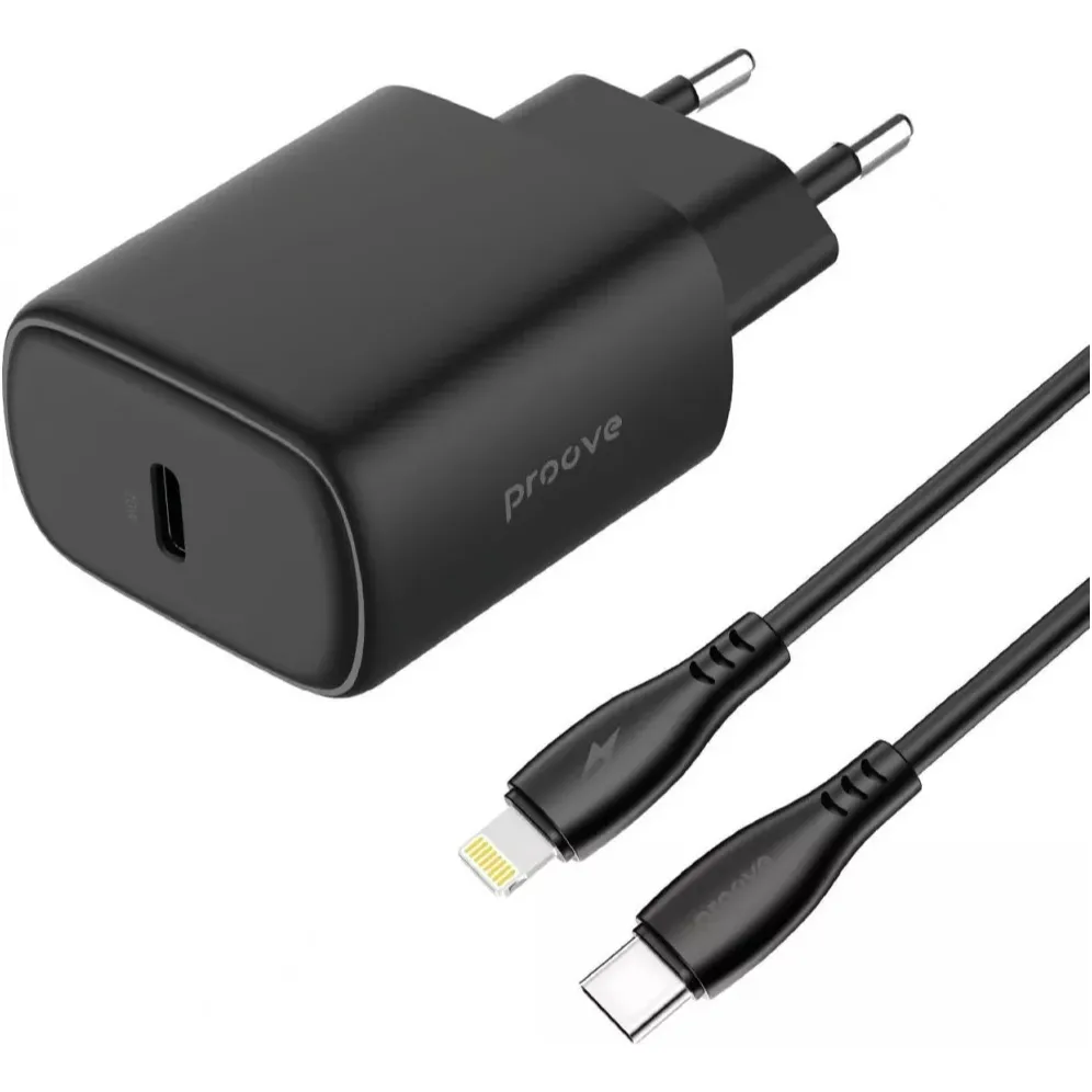 Мережевий зарядний пристрій Proove Silicone Power 2 (1USB-C) 20W Black (WCSP22010001) + кабель USB Type-C 1 м Lightning - мініатюра 4
