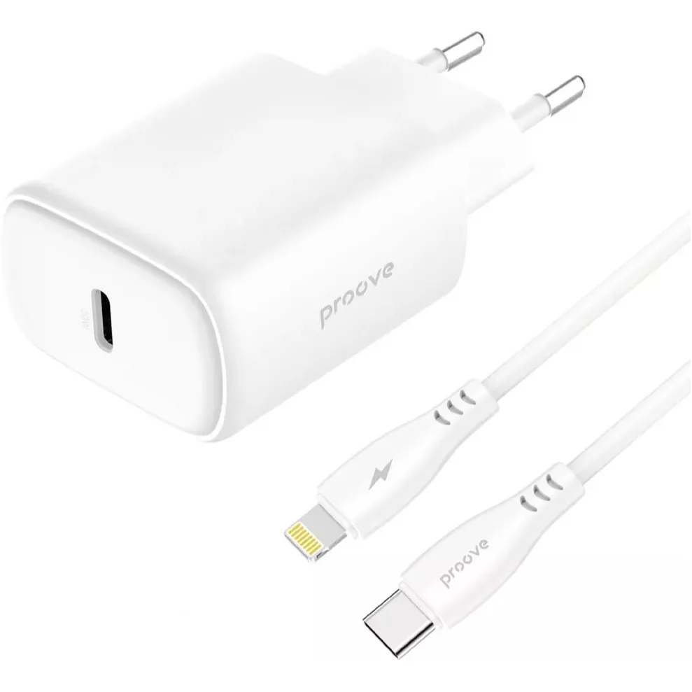 Мережевий зарядний пристрій Proove Silicone Power 2 (1USB-C) 20W White (WCSP22010002) + кабель USB Type-C 1 м Lightning - мініатюра 4