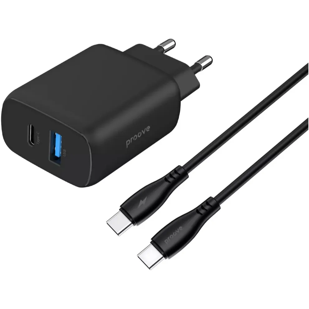 Мережевий зарядний пристрій Proove Silicone Power 2 (1USB-C, 1USB) 30W Black (WCSP23011001) + кабель USB Type-C 1 м - мініатюра 4