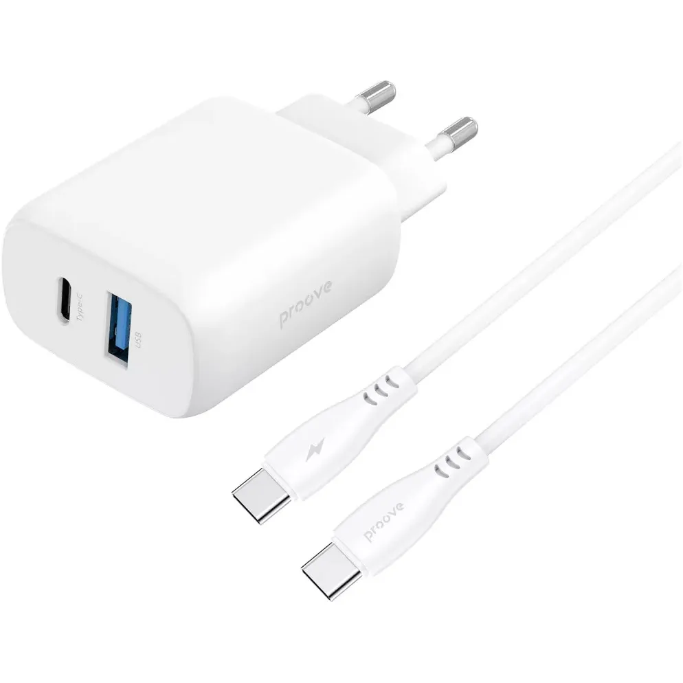 Мережевий зарядний пристрій Proove Silicone Power 2 (1USB-C, 1USB) 30W White (WCSP23011002) + кабель USB Type-C 1 м - мініатюра 4