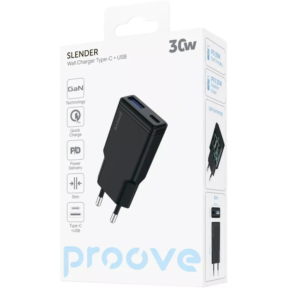Мережевий зарядний пристрій Proove Slender (1USB-C, 1USB) 30W Black (WCSL30110001) - мініатюра 4