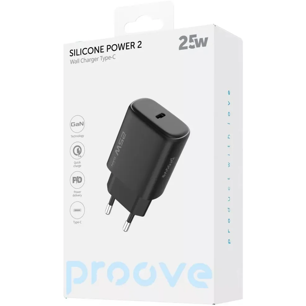 Мережевий зарядний пристрій Proove Silicone Power 2 (1USB-C) 25W Black (WCSP25010001) - мініатюра 2