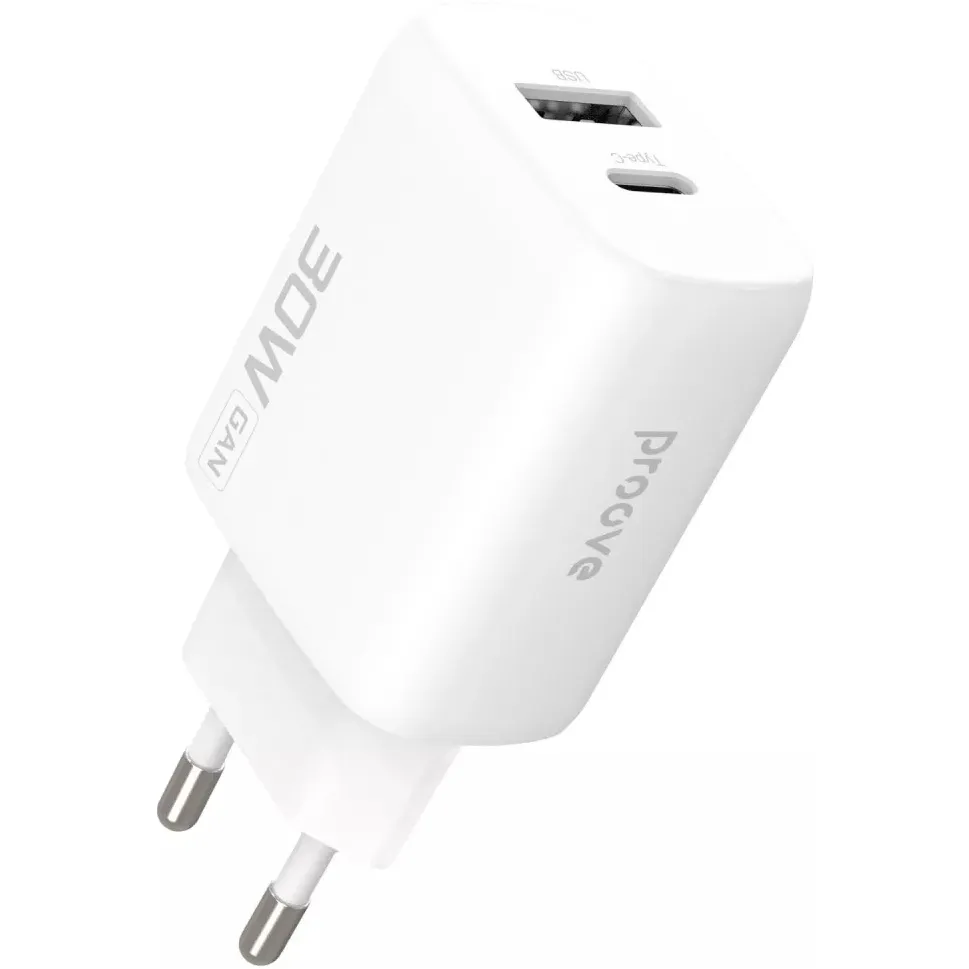 Мережевий зарядний пристрій Proove Silicone Power 2 (1USB-C, 1USB) 30W White (WCSP23110002) - зображення 1