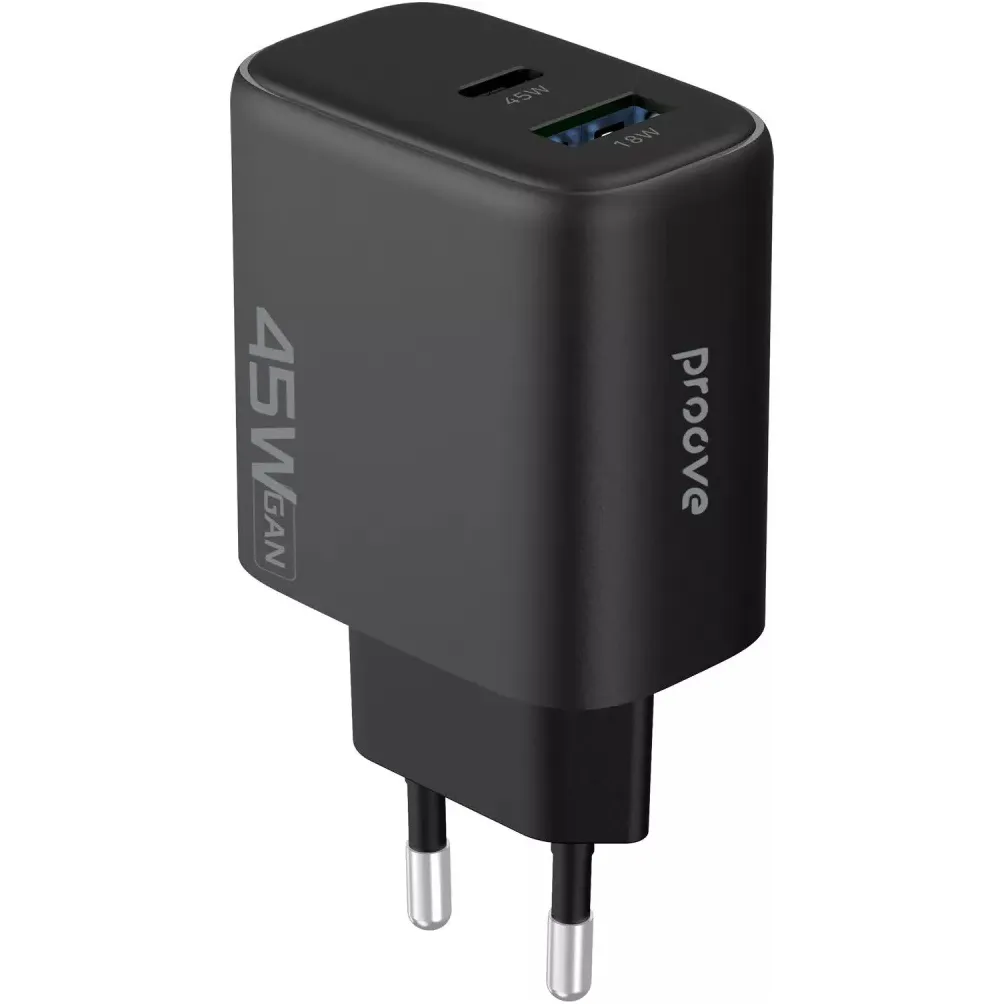 Мережевий зарядний пристрій Proove Silicone Power 2 (1USB-C, 1USB) 45W Black (WCSP24110001) - зображення 1