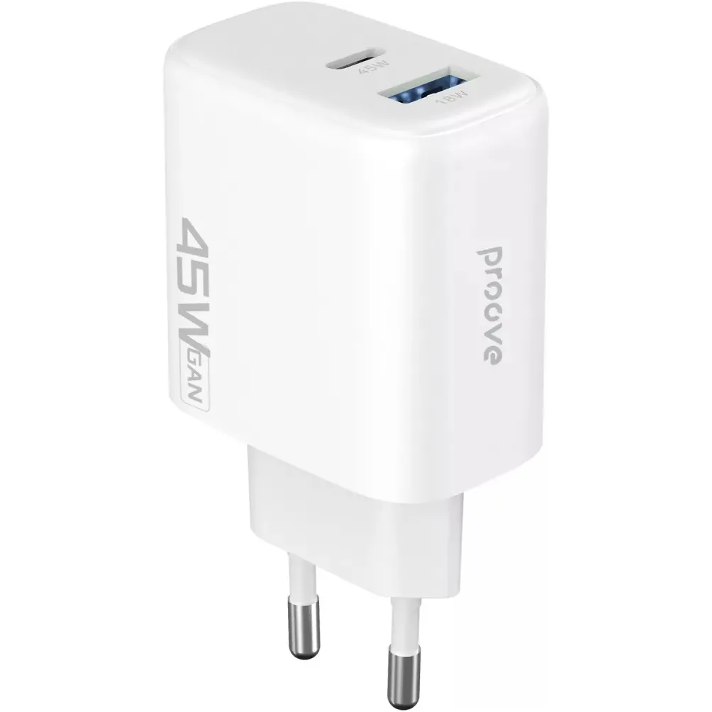 Мережевий зарядний пристрій Proove Silicone Power 2 (1USB-C, 1USB) 45W White (WCSP24110002) - зображення 1
