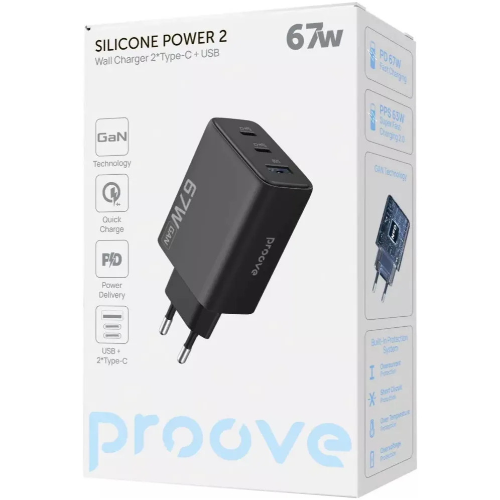 Мережевий зарядний пристрій Proove Silicone Power 2 (2xUSB-C, 1USB) 67W Black (WCSP26120001) - мініатюра 6
