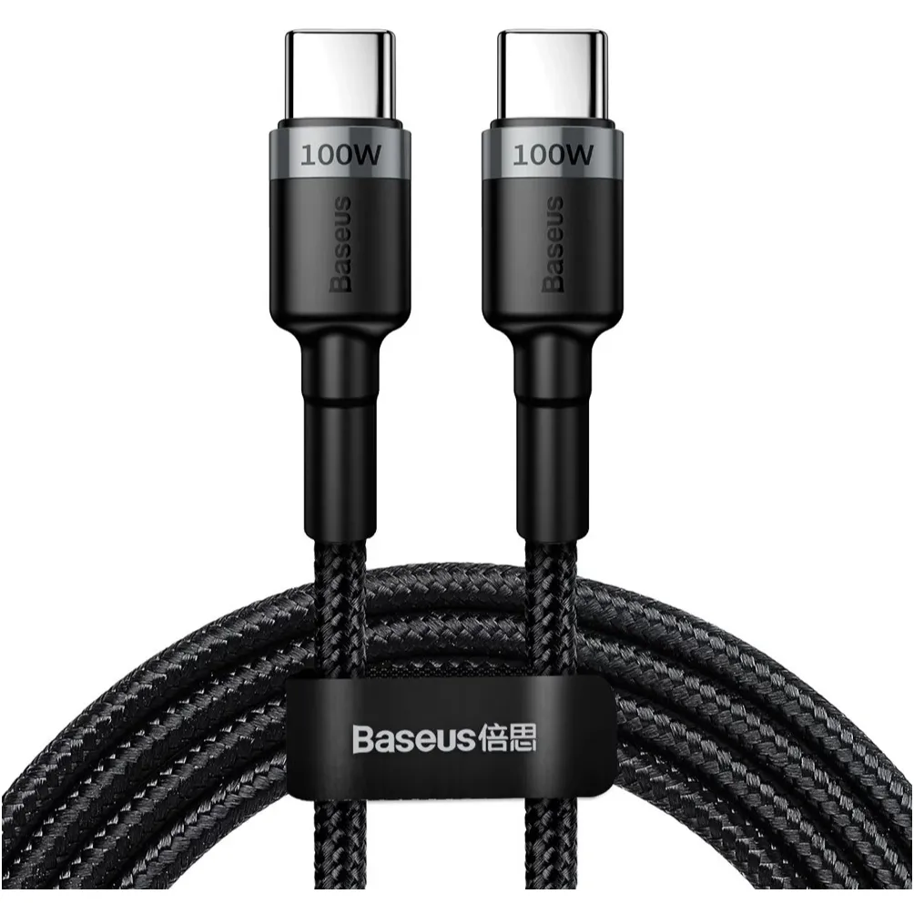 Кабель Baseus Cafule Flash Charging USB Type-C - USB Type-C (M/M), PD 2.0, 100W, 2 м, Grey/Black (CATKLF-ALG1) - зображення 1