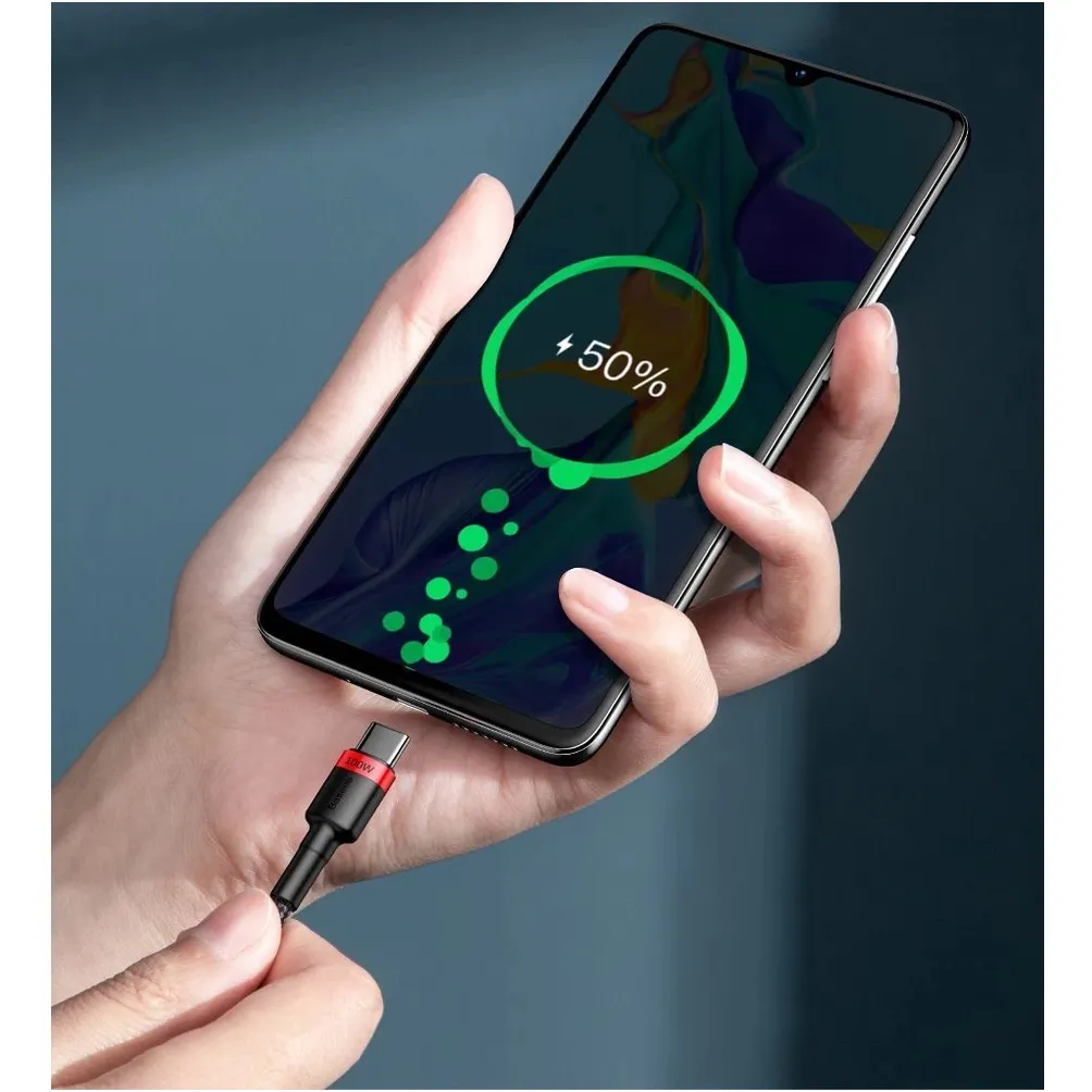 Кабель Baseus Cafule Flash Charging USB Type-C - USB Type-C (M/M), PD 2.0, 100W, 2 м, Grey/Black (CATKLF-ALG1) - мініатюра 11