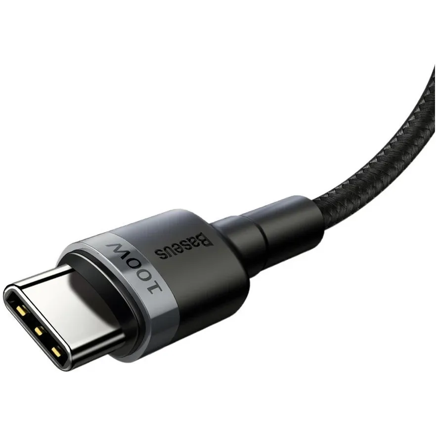 Кабель Baseus Cafule Flash Charging USB Type-C - USB Type-C (M/M), PD 2.0, 100W, 2 м, Grey/Black (CATKLF-ALG1) - мініатюра 2