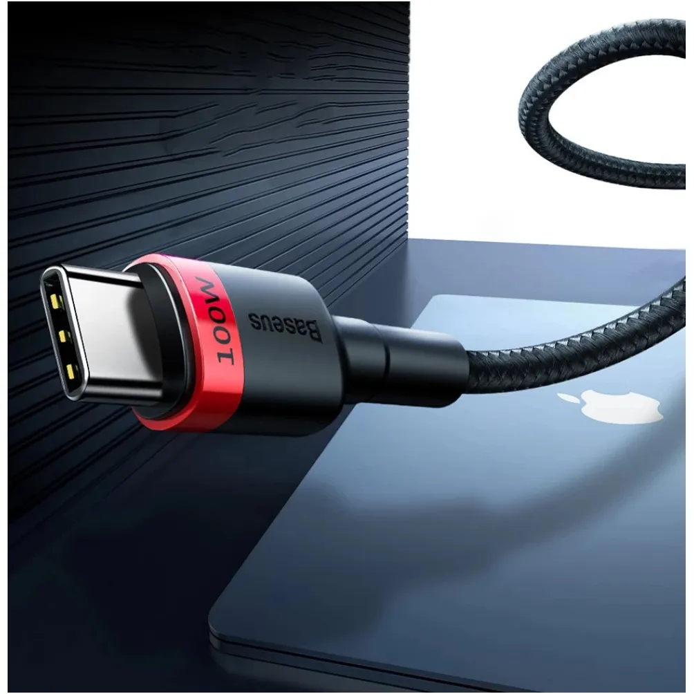 Кабель Baseus Cafule Flash Charging USB Type-C - USB Type-C (M/M), PD 2.0, 100W, 2 м, Grey/Black (CATKLF-ALG1) - мініатюра 7