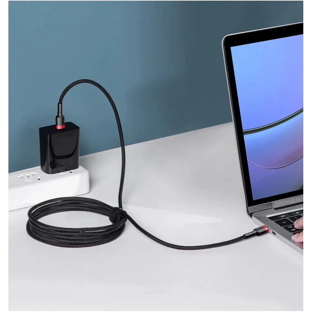 Кабель Baseus Cafule Flash Charging USB Type-C - USB Type-C (M/M), PD 2.0, 100W, 2 м, Grey/Black (CATKLF-ALG1) - мініатюра 9